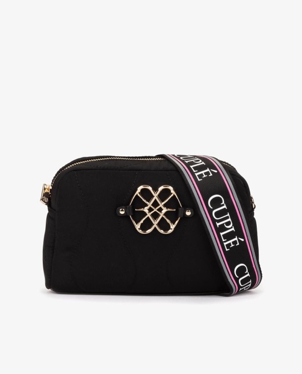 Cuplé BANDOLERA ACOLCHADA DE NYLON NEGRO CON LOGO DORADO Grandes descuentos