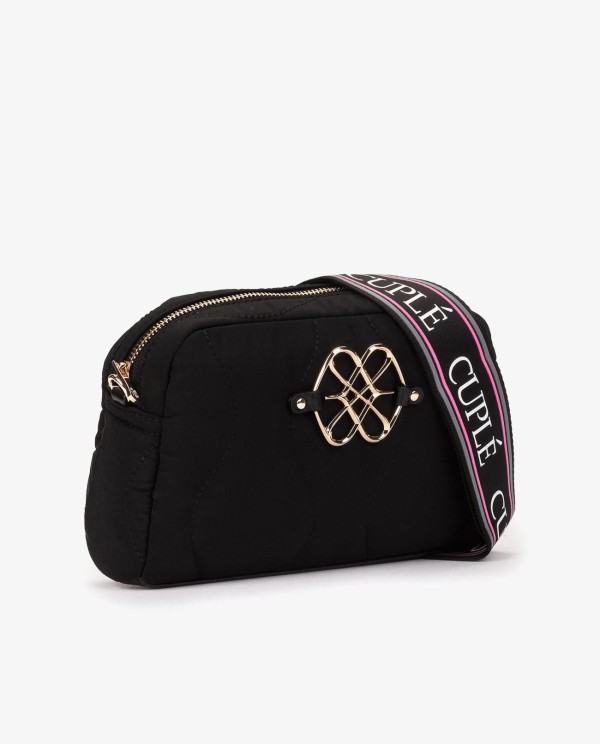 Cuplé BANDOLERA ACOLCHADA DE NYLON NEGRO CON LOGO DORADO Grandes descuentos