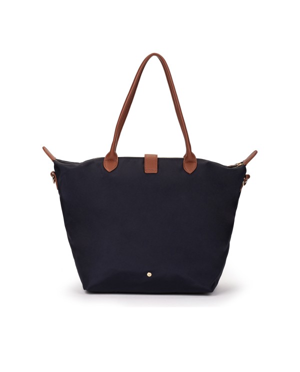 Cuplé SHOPPER DE NYLON AZUL MARINO CON ASAS CONTRASTANTES Y LOGO DORADO Liquidación