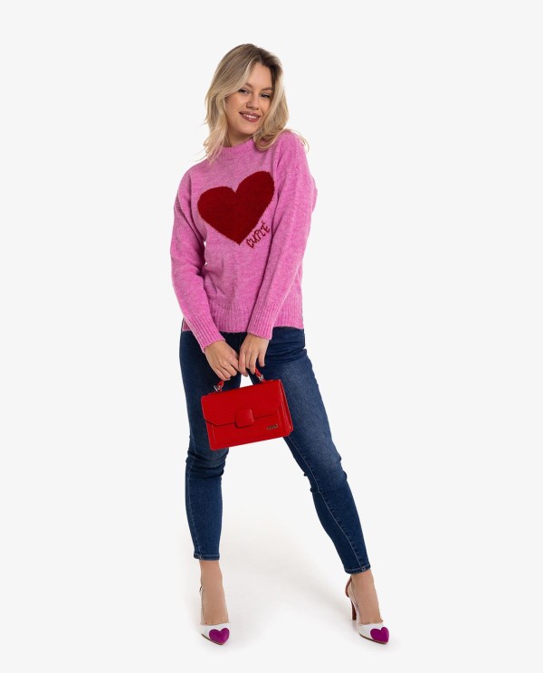 Cuplé JERSEY DE PUNTO ROSA CON CORAZÓN ROJO Ahorra y exporta