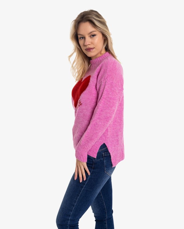 Cuplé JERSEY DE PUNTO ROSA CON CORAZÓN ROJO Ahorra y exporta
