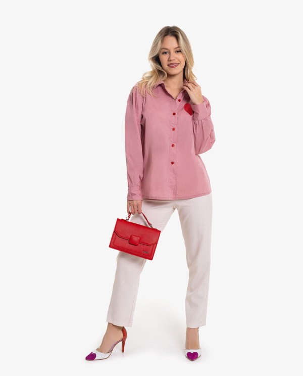 Cuplé CAMISA ROSA BORDADO CORAZÓN ROJO En oferta