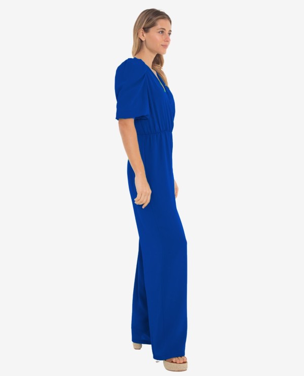 Cuplé MONO LARGO AZUL CON MANGAS ABULLONADAS Descuentos del mes