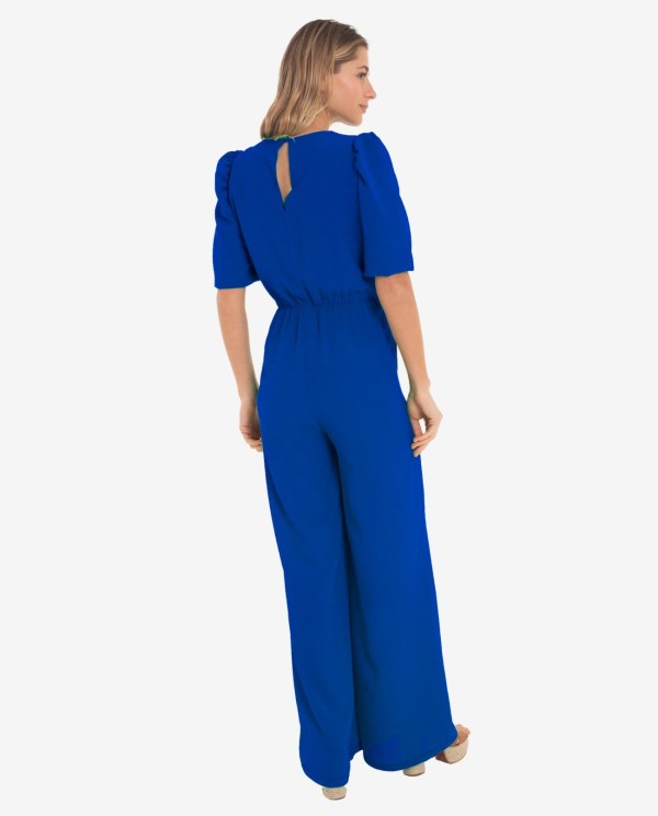 Cuplé MONO LARGO AZUL CON MANGAS ABULLONADAS Descuentos del mes