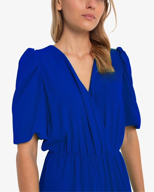 Cuplé MONO LARGO AZUL CON MANGAS ABULLONADAS Descuentos del mes