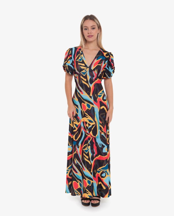 Cuplé VESTIDO LARGO ESTAMPADO ARTIST MANGAS ABULLONADAS Ofertas de temporada