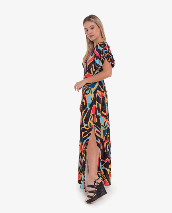 Cuplé VESTIDO LARGO ESTAMPADO ARTIST MANGAS ABULLONADAS Ofertas de temporada
