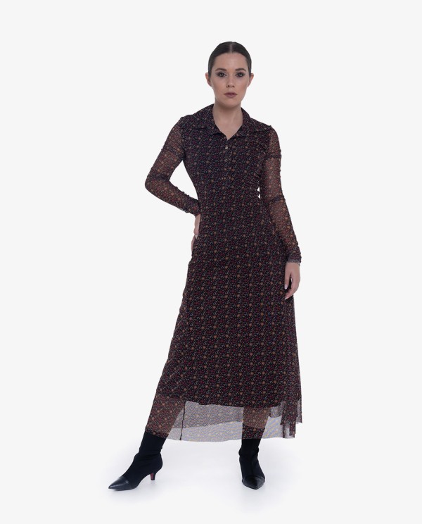 Cuplé VESTIDO MIDI DE TUL ESTAMPADO FLORAL CON CUELLO POLO Devoluciones gratuitas