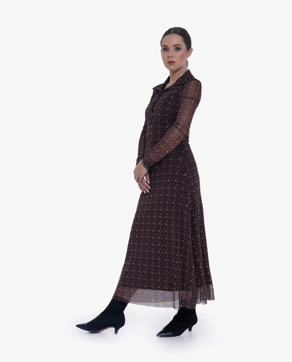 Cuplé VESTIDO MIDI DE TUL ESTAMPADO FLORAL CON CUELLO POLO Devoluciones gratuitas
