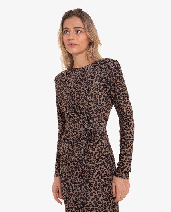 Cuplé VESTIDO DE PUNTO CON FRUNCE Y ESTAMPADO LEOPARDO En línea