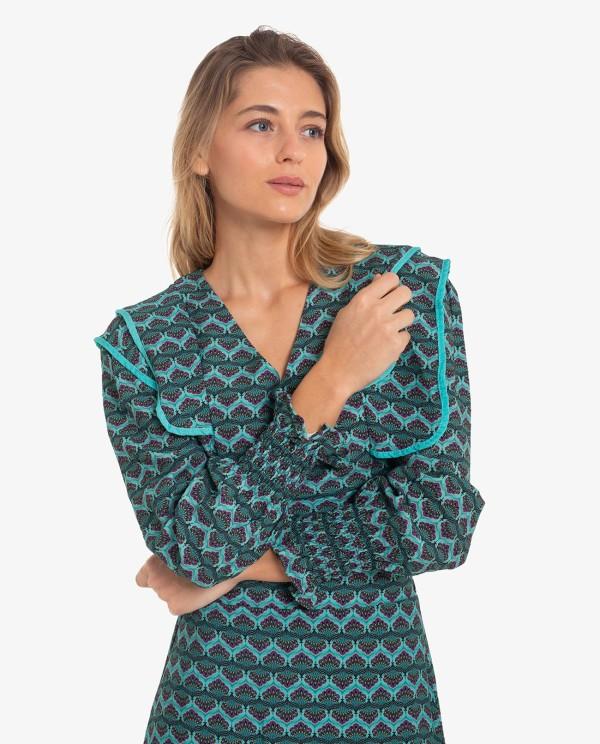 Cuplé CROP TOP CON SOLAPAS EN HOMBROS Y ESTAMPADO GEOMETRICO AZUL Outlet