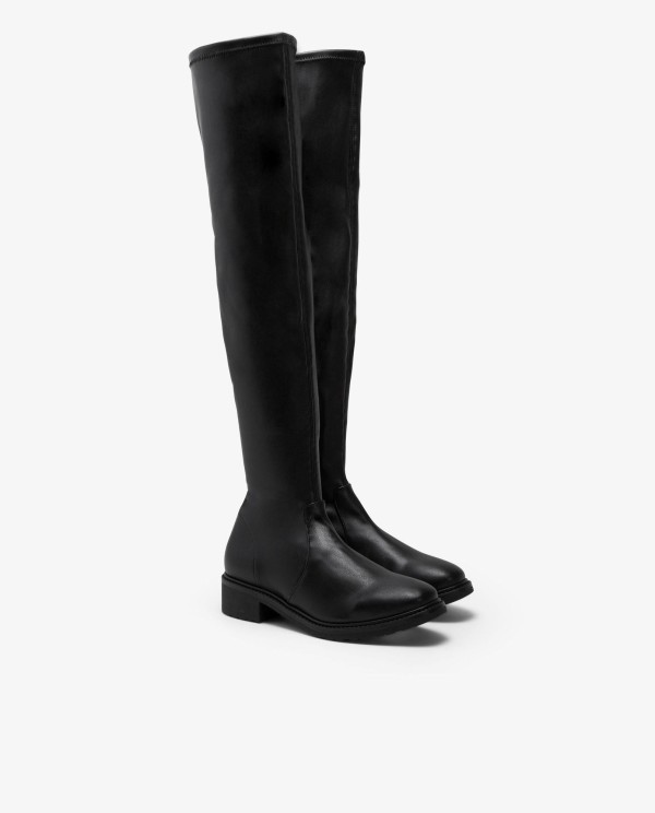 Cuplé BOTA ALTA DE TECNOPIEL COLOR NEGRO CON TACÓN BAJO Último día