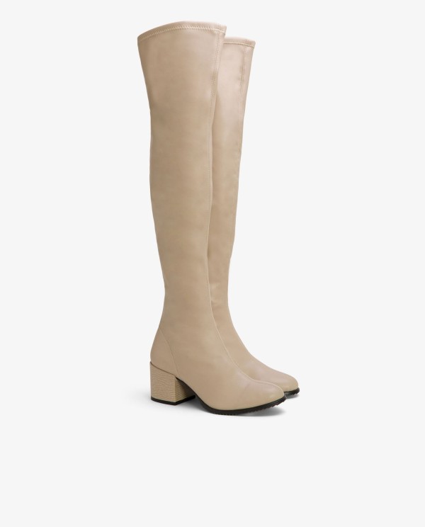 Cuplé BOTA MOSQUETERA BEIGE DE NAPA ELÁSTICO CON TACÓN MEDIO Envío internacional gratuito