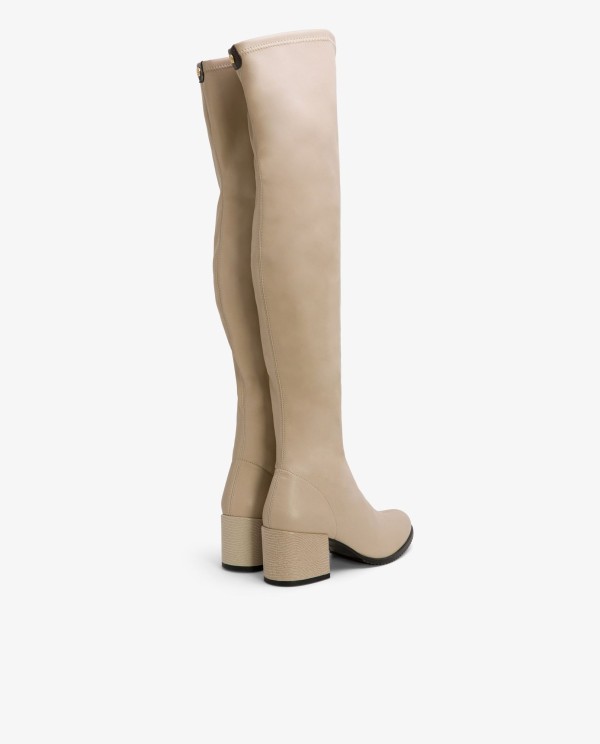 Cuplé BOTA MOSQUETERA BEIGE DE NAPA ELÁSTICO CON TACÓN MEDIO Envío internacional gratuito