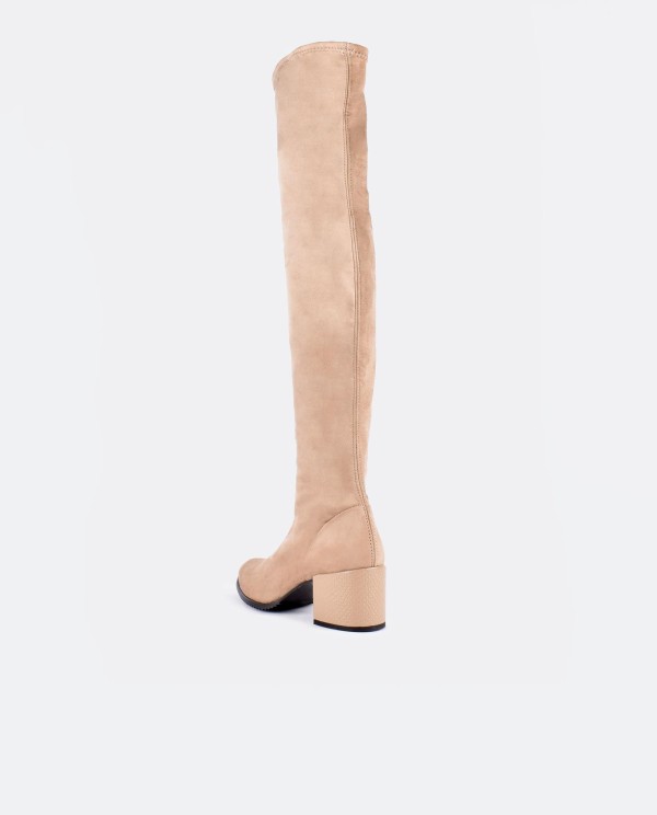 Cuplé BOTA MOSQUETERA BEIGE DE ULTRASUEDE ELÁSTICO CON TACÓN MEDIO Tienda de fábrica
