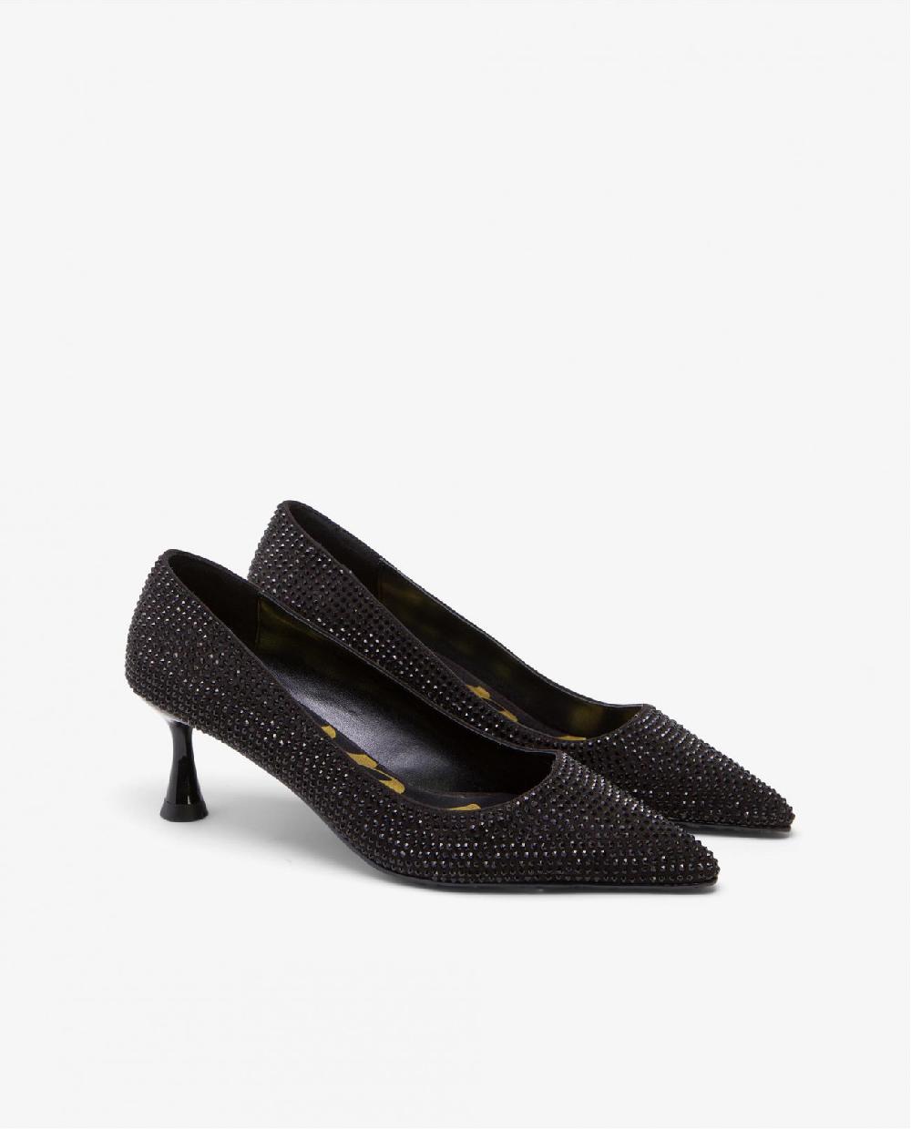 Cuplé SALÓN NEGRO DE ANTE CON DETALLES DE STRASS Y TACÓN MEDIO Descuentos del mes