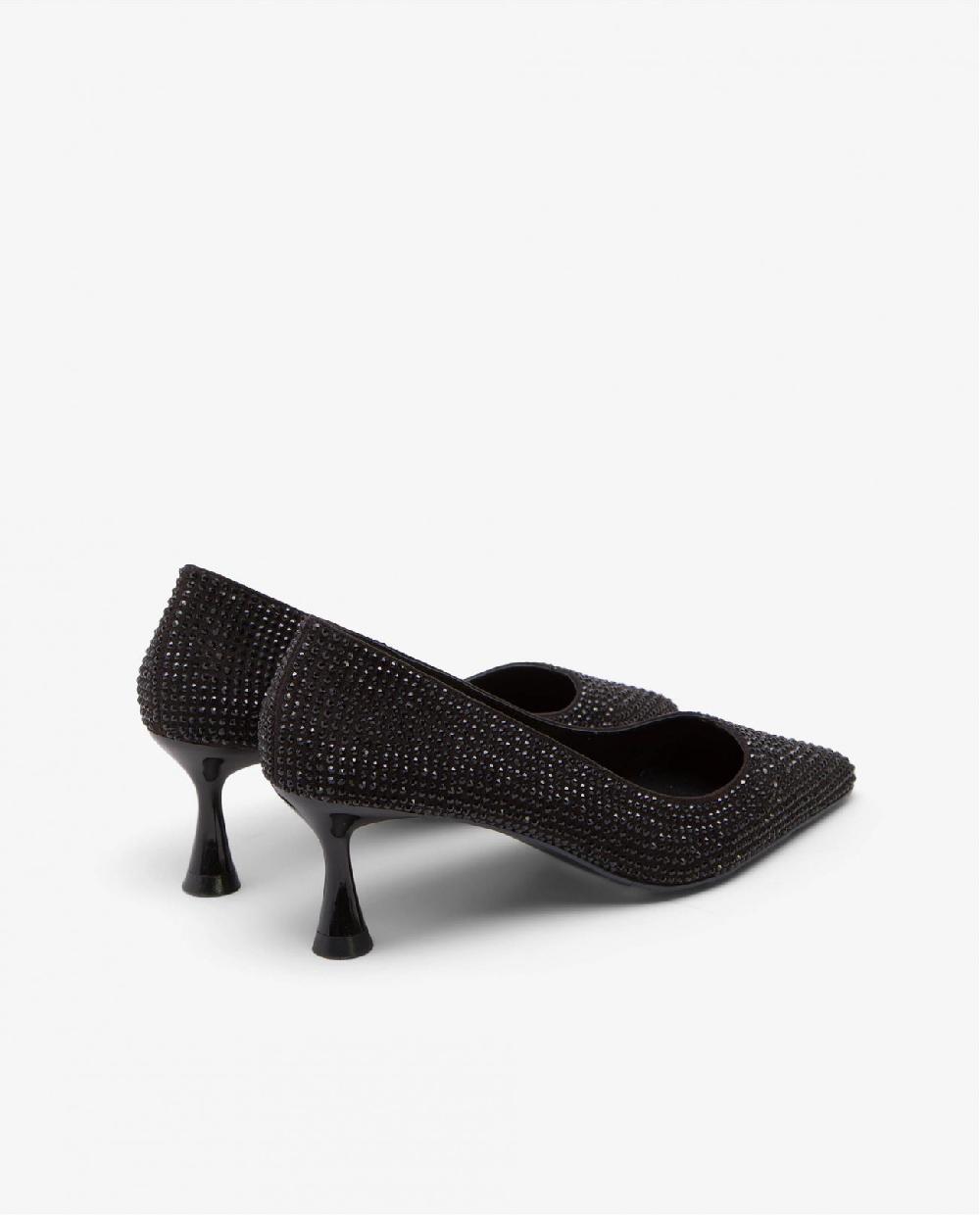 Cuplé SALÓN NEGRO DE ANTE CON DETALLES DE STRASS Y TACÓN MEDIO Descuentos del mes