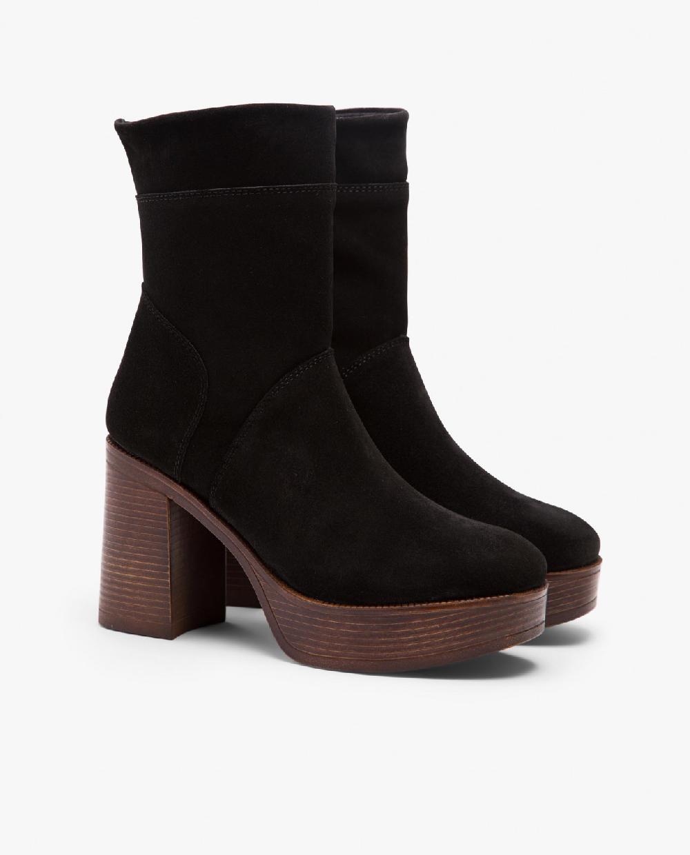 Cuplé BOTÍN NEGRO DE SERRAJE CON PLATAFORMA Y TACÓN ANCHO Descuento por venta flash