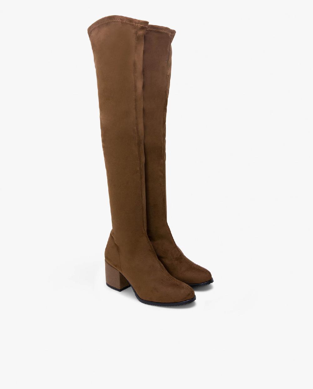 Cuplé BOTA MOSQUETERA CUERO DE ULTRASUEDE ELÁSTICO CON TACÓN MEDIO En línea