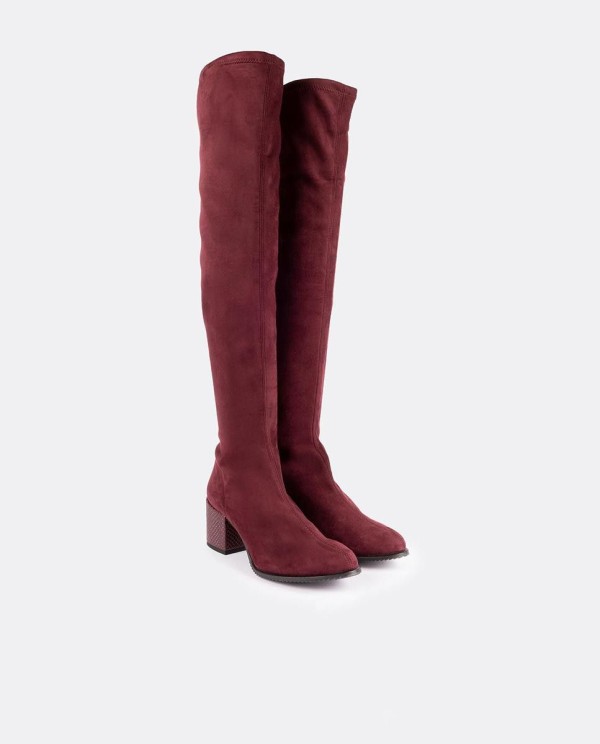 Cuplé BOTA MOSQUETERA BURDEOS DE ULTRASUEDE ELÁSTICO CON TACÓN MEDIO Rebajas