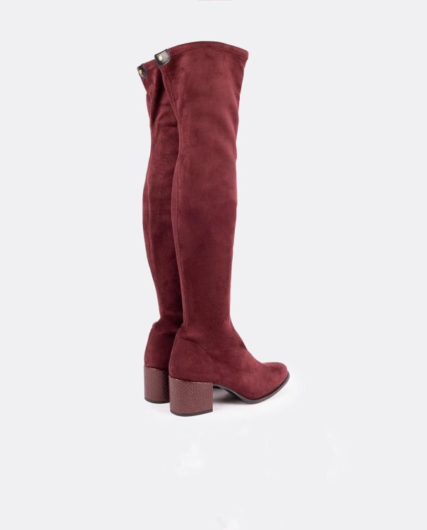 Cuplé BOTA MOSQUETERA BURDEOS DE ULTRASUEDE ELÁSTICO CON TACÓN MEDIO Rebajas