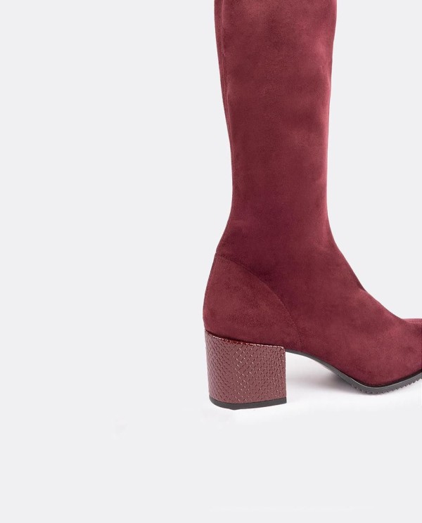Cuplé BOTA MOSQUETERA BURDEOS DE ULTRASUEDE ELÁSTICO CON TACÓN MEDIO Rebajas