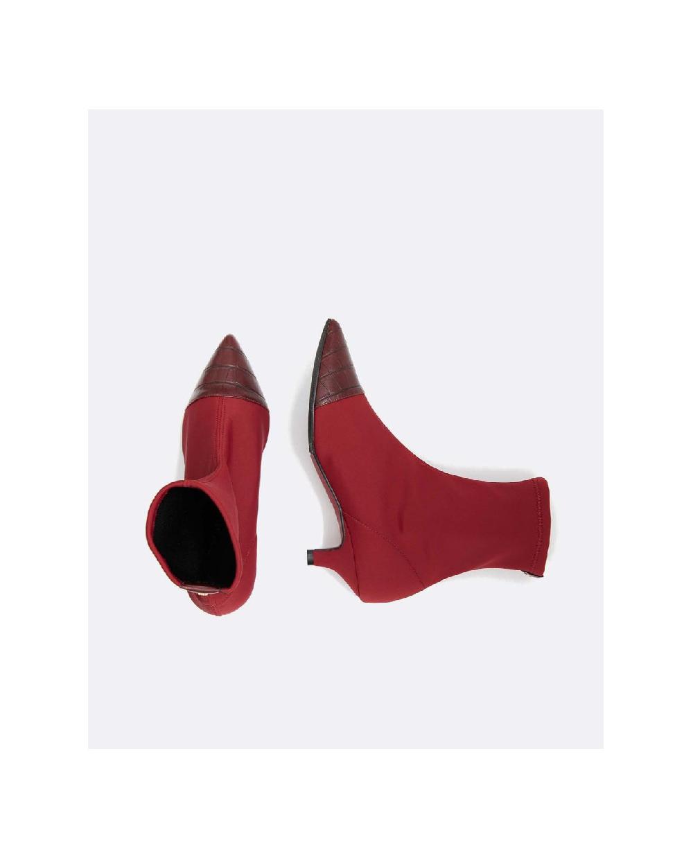Cuplé BOTÍN BURDEOS DE LICRA STRETCH CON PUNTERA DE PIEL Y TACÓN BAJO En oferta