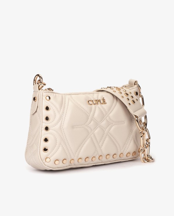 Cuplé BOLSO DE HOMBRO BEIGE ACOLCHADO CON CADENA Y TACHUELAS DORADAS Envío gratis