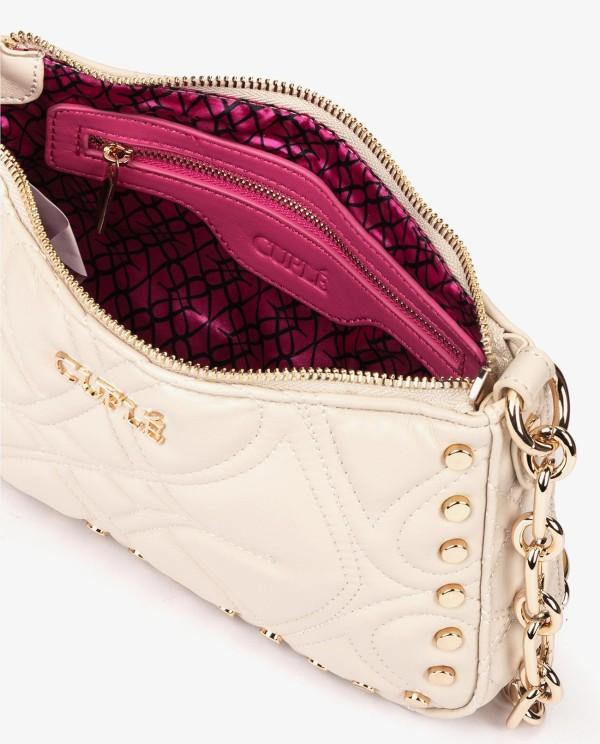 Cuplé BOLSO DE HOMBRO BEIGE ACOLCHADO CON CADENA Y TACHUELAS DORADAS Envío gratis
