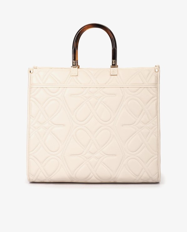 Cuplé MAXI SHOPPER GRABADO LOGOS DE TECNOPIEL BEIGE CON ASAS EFECTO CAREY Oferta especial