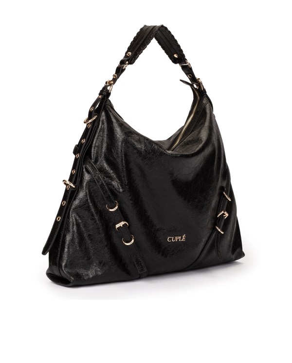 Cuplé MAXI SHOPPER DE TECNOPIEL NEGRO CON DETALLES DORADOS Envío gratis