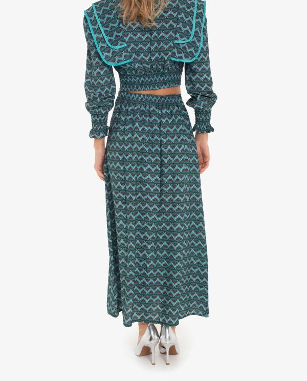 Cuplé FALDA MIDI CON ESTAMPADO GEOMETRICO AZUL Ahorra y exporta
