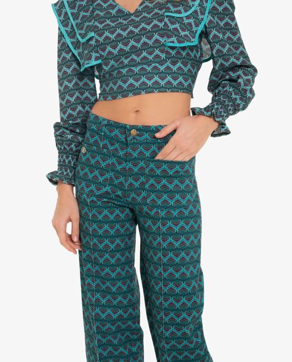 Cuplé PANTALON RECTO CON ESTAMPADO GEOMETRICO AZUL Precios de Black Friday
