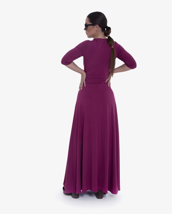Cuplé MAXI VESTIDO MAGENTA DE PUNTO CON NUDO FRONTAL Y MANGAS TRES CUARTOS Libre de impuestos