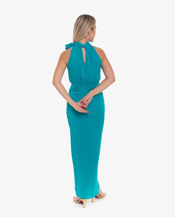 Cuplé VESTIDO LARGO HALTER FRUNCIDO VERDE Descuentos del mes