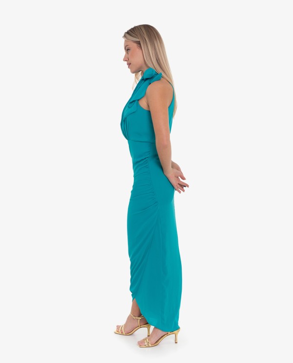 Cuplé VESTIDO LARGO HALTER FRUNCIDO VERDE Descuentos del mes