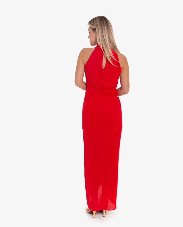 Cuplé VESTIDO LARGO HALTER FRUNCIDO ROJO Oferta exclusiva