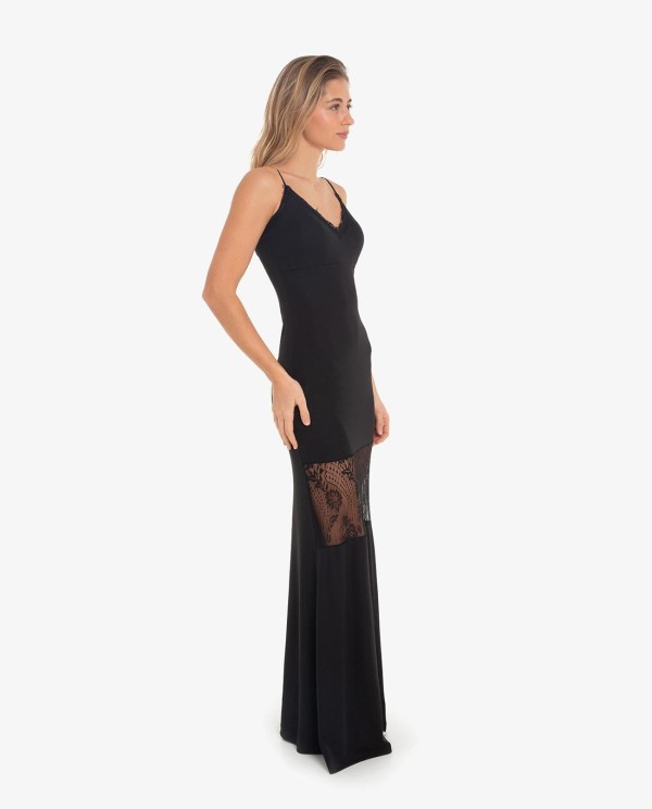 Cuplé VESTIDO LARGO CON ENCAJE Y TRANSPARENCIAS NEGRO Última moda