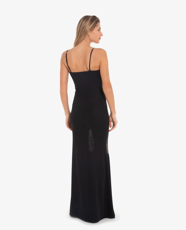 Cuplé VESTIDO LARGO CON ENCAJE Y TRANSPARENCIAS NEGRO Última moda
