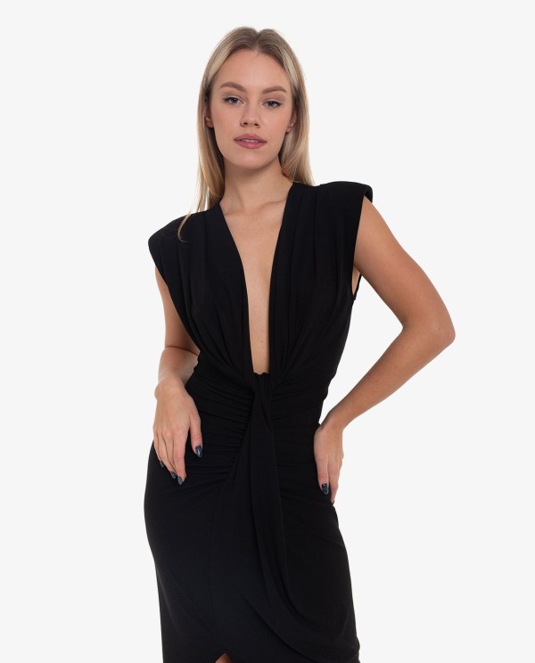 Cuplé VESTIDO AJUSTADO CON ESCOTE Y NUDO COLOR NEGRO Descuento por venta flash