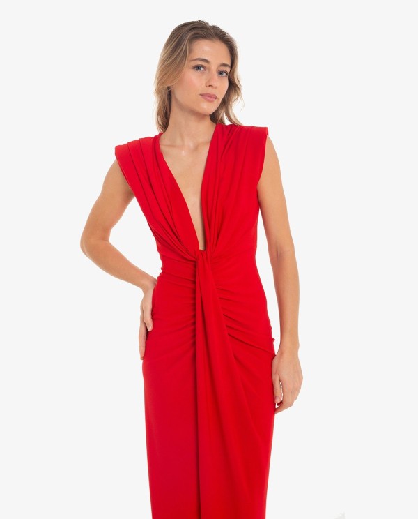 Cuplé VESTIDO AJUSTADO CON ESCOTE Y NUDO COLOR ROJO Ofertas de temporada