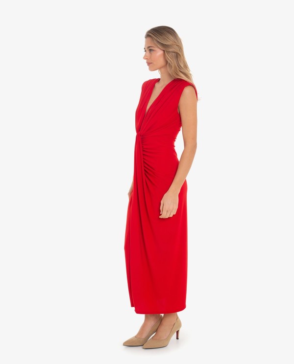 Cuplé VESTIDO AJUSTADO CON ESCOTE Y NUDO COLOR ROJO Ofertas de temporada