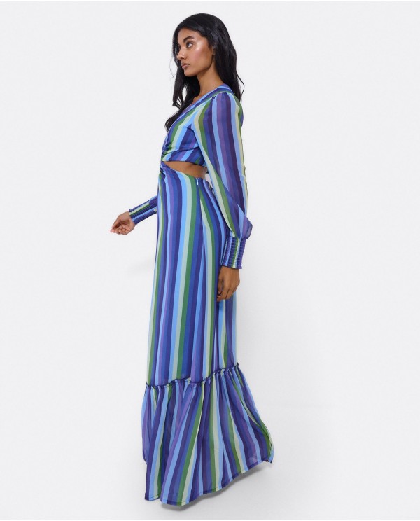 Cuplé VESTIDO MIDI ARO DELANTERO GASA RAYAS AZUL Rebajas baratas