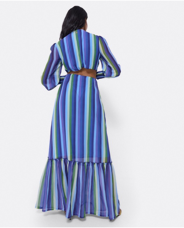 Cuplé VESTIDO MIDI ARO DELANTERO GASA RAYAS AZUL Rebajas baratas