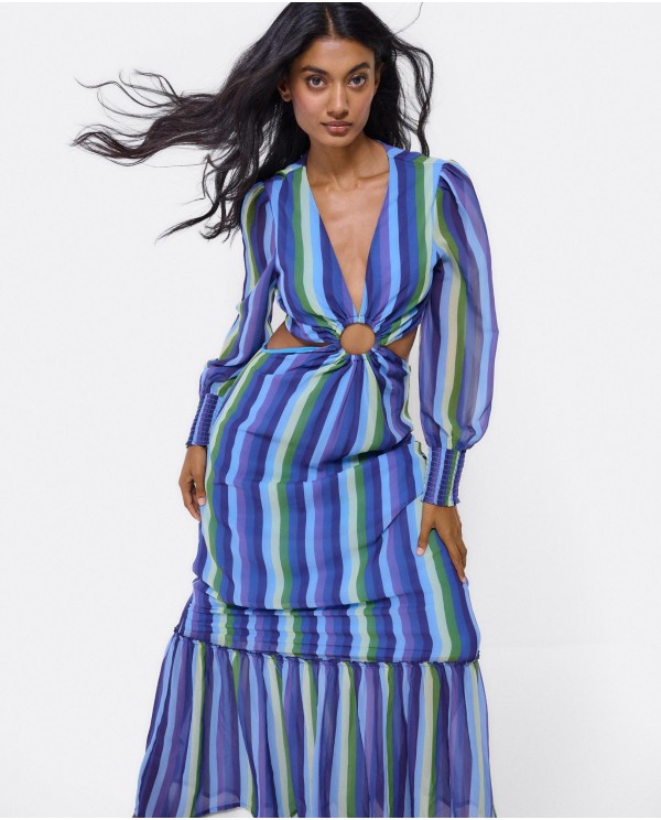 Cuplé VESTIDO MIDI ARO DELANTERO GASA RAYAS AZUL Rebajas baratas