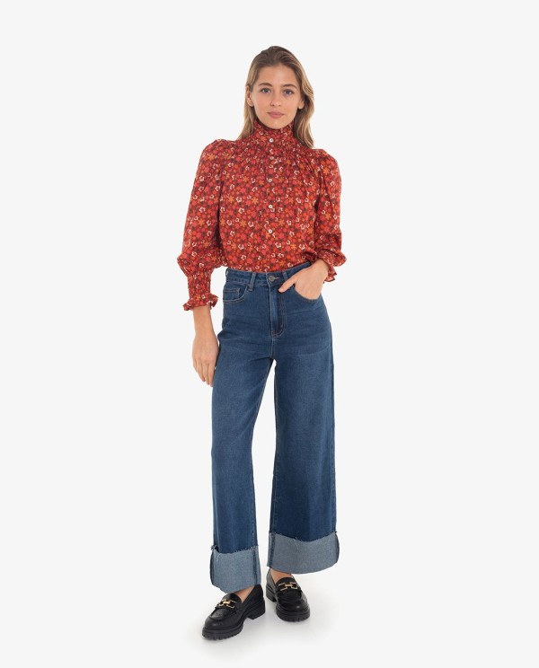 Cuplé CAMISA CUELLO Y PUÑOS FRUNCIDOS ESTAMPADO FLORES COMPRAR AHORA