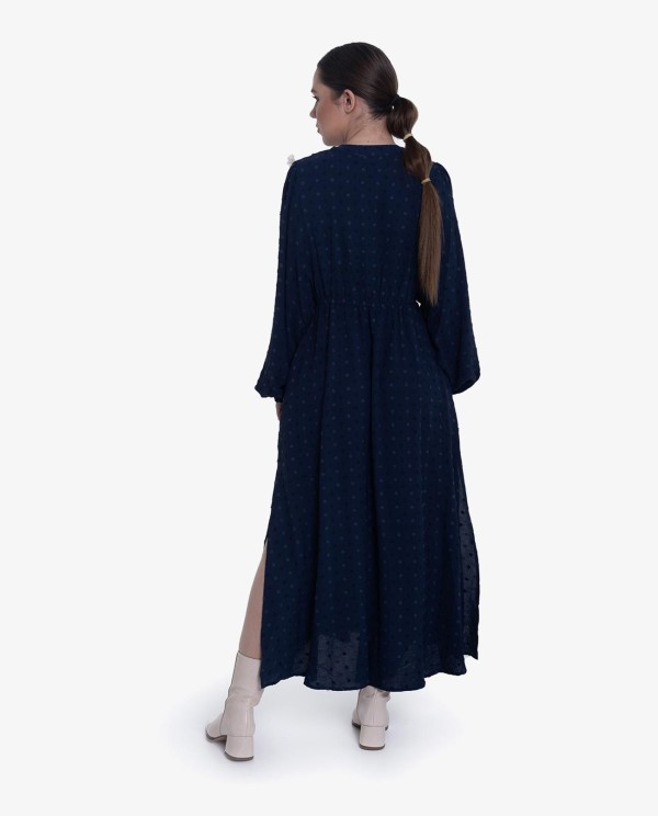 Cuplé VESTIDO BOHO LARGO PLUMETI AZUL OSCURO Precio de fábrica
