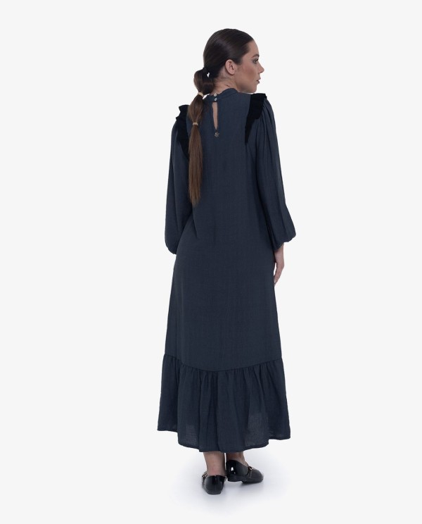 Cuplé VESTIDO MIDI GRIS CON VOLANTES Y MANGAS ABULLONADAS Promoción por tiempo limitado