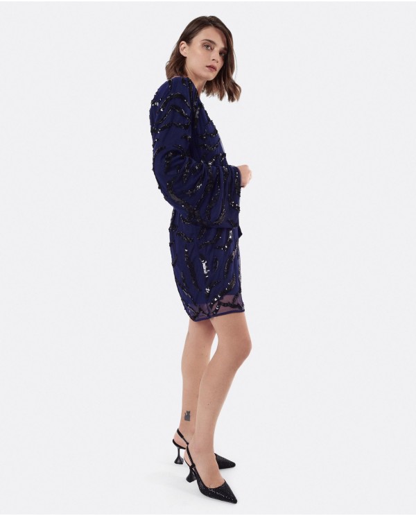 Cuplé VESTIDO CRUZADO CINTURON LENTEJUELAS MARINO En oferta