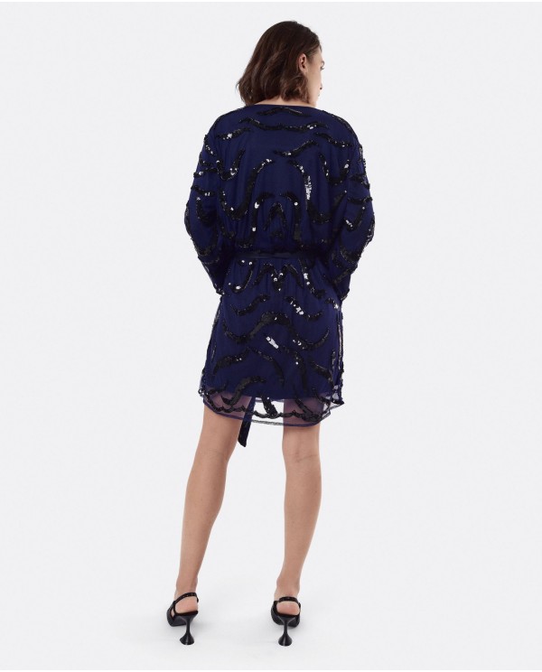 Cuplé VESTIDO CRUZADO CINTURON LENTEJUELAS MARINO En oferta